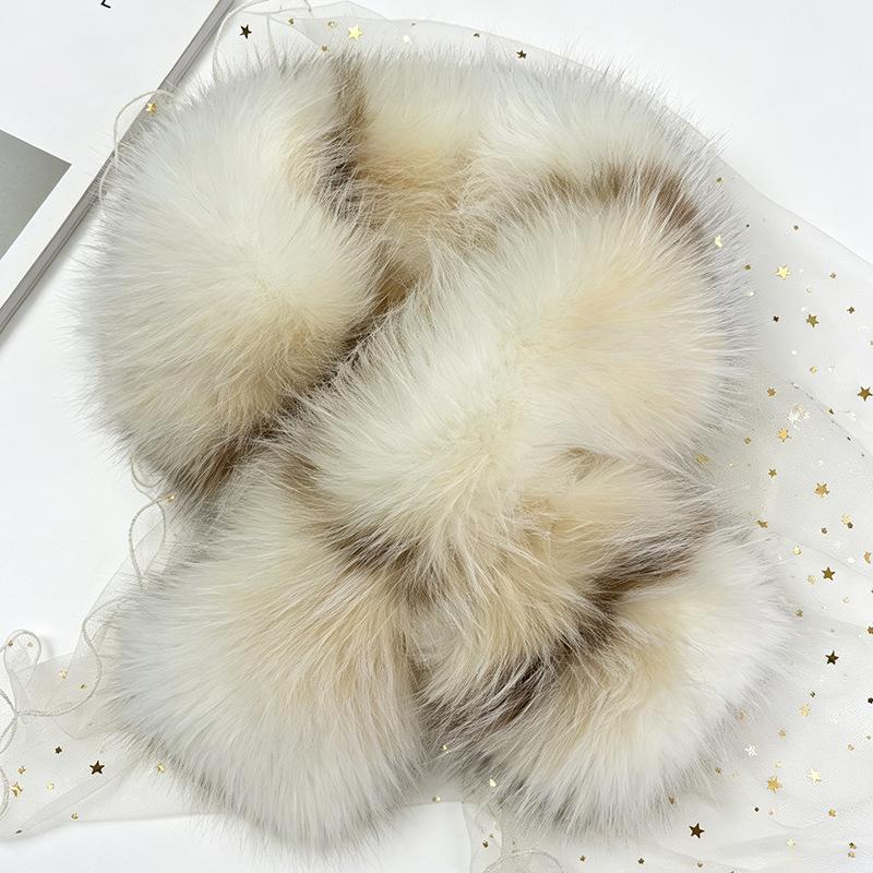 Winter fur scarf thickened warm plush cross scarf fur collar contrasting color double-sided fur scarf fur collar