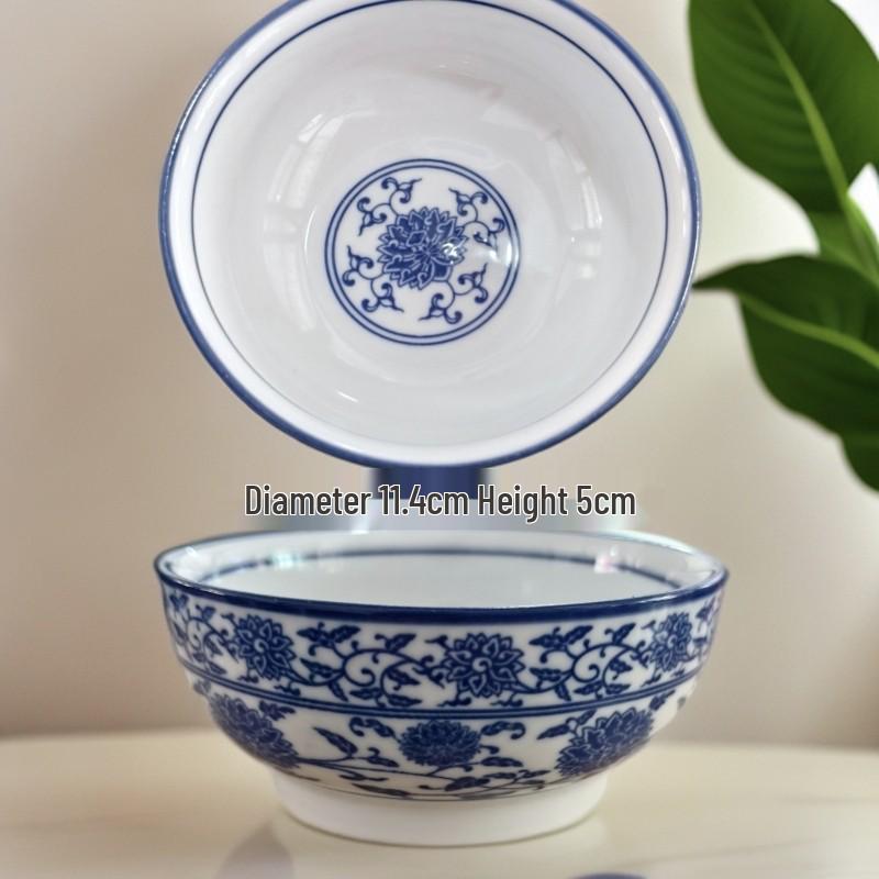 Retro Japanese Blue and White Porcelain Bowl for Rice, Dessert, Wine, or Soup