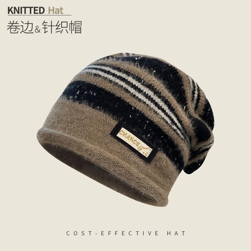 Knitted hats for children, warm ears in autumn and winter, stacked hats, big head circumference showing face, small wool hats, atmosphere feeling c