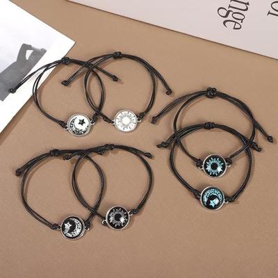 New Luminous Couple Bracelets Adjustable Punk Braided Bracelet Sun Moon Hand Chain Couple Jewelry Gift