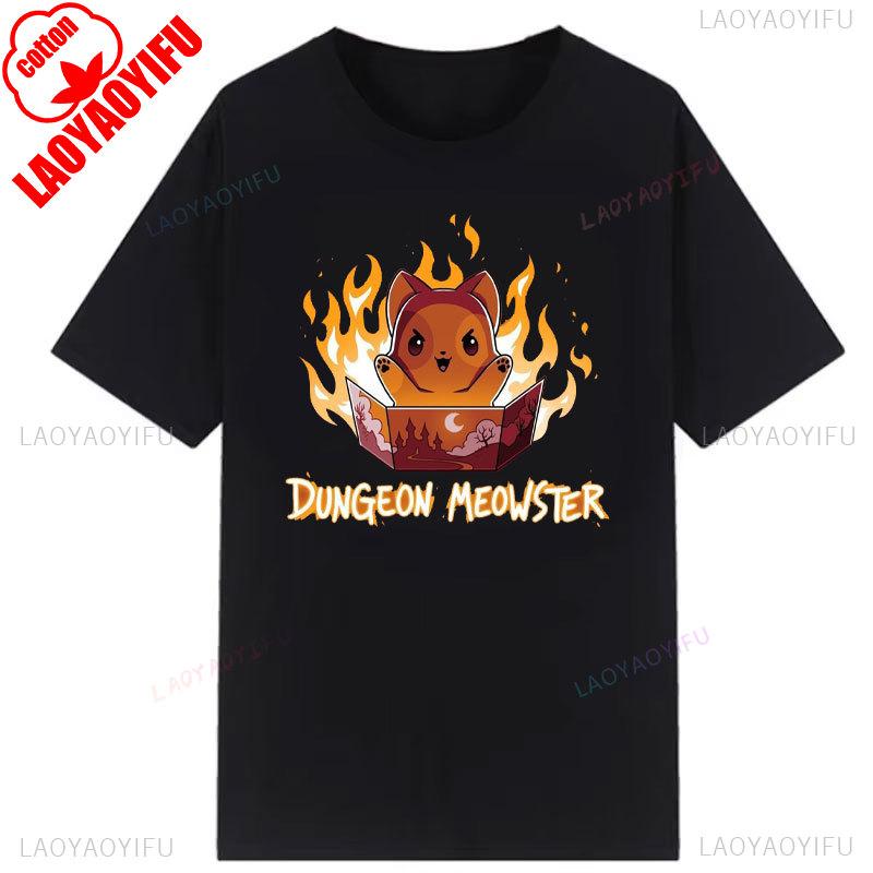 Kawaii Dungeon Meowster Classic T Shirt Retro DnD Game Fabric Graphic Tshirts Unisex Summer Commuter Cotton Clothes Ropa Hombre
