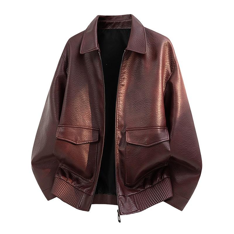 Locomotive men's leather jacket American retro pu leather hard loose street trend casual jacket leather jacket men