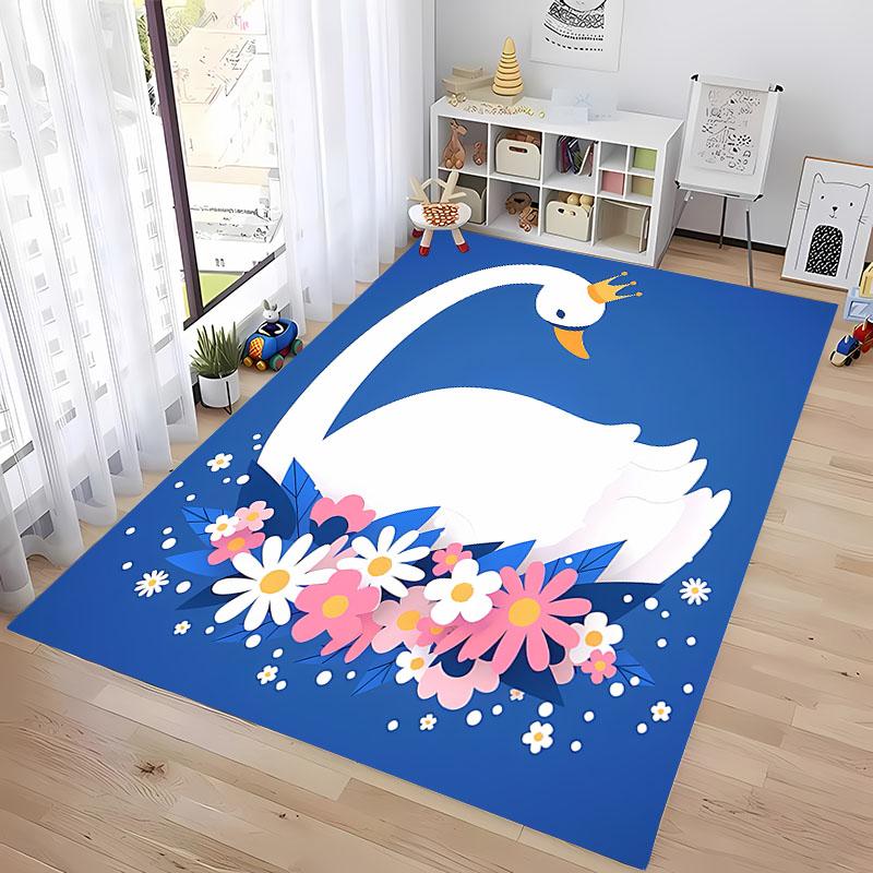 

3D Printing Swan Carpet Elegant Rug for Living Room Bedroom Non-slip Floor Mat Warm Gift Home Decor 40x60cm (16x24in)