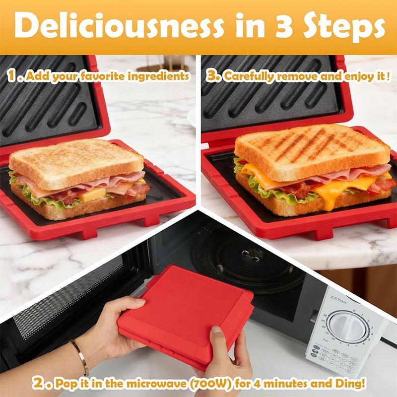 Microwave Toastie Sandwich Maker with Mittens Fast Cooking Panini Press Cheese Griller Microwave Toaster Tray Crisper Cookware