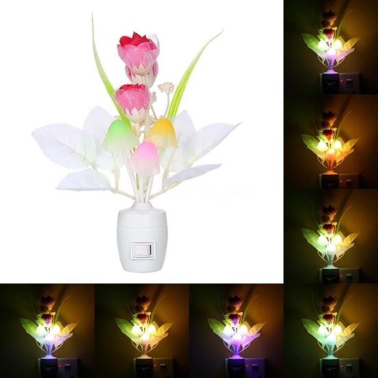 LED Flower Vase Wall Plug-in Potted Sensor Light Color Changing Night Lamp Decor