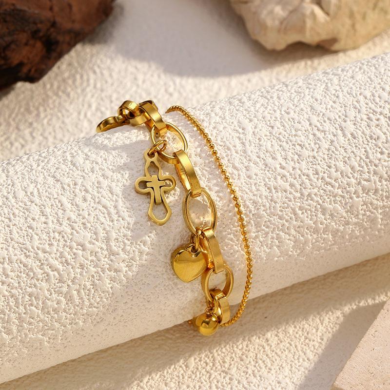 European and American Gold Electroplated Stainless Steel Bracelet Women's Love Cross Fashion Bracelet Titanium Steel Jewelry