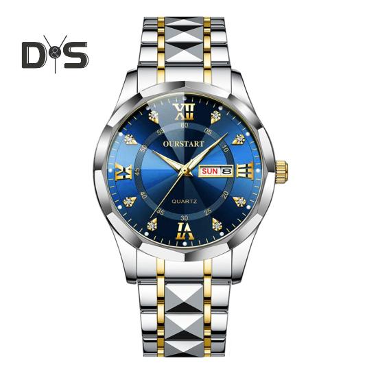 

Мужские кварцевые часы с круглым циферблатом из сплава, водонепроницаемый ночник без задержки, высокоточные наручные часы для деловых поездок и путешествий синий