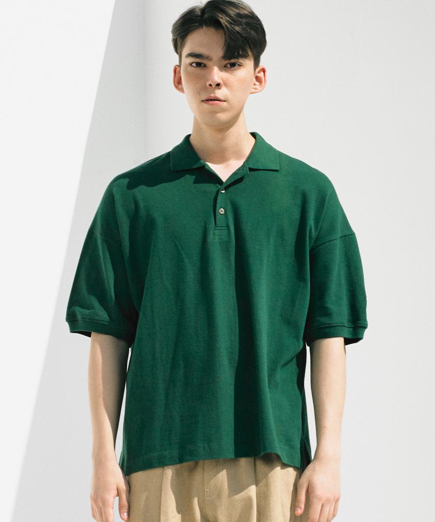 FFEFF STUDIO Loose Fit Pique Short Sleeve T-Shirt (Dark Green)