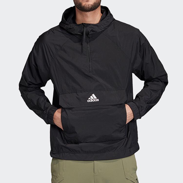 Adidas Logo Casual Sports Hooded Jacket Men Outerwear Black FI0620