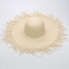 Women's wide-brimmed hat, tassel floss beach hat, foldable pure woven sun-visor, white and black paper straw round hat