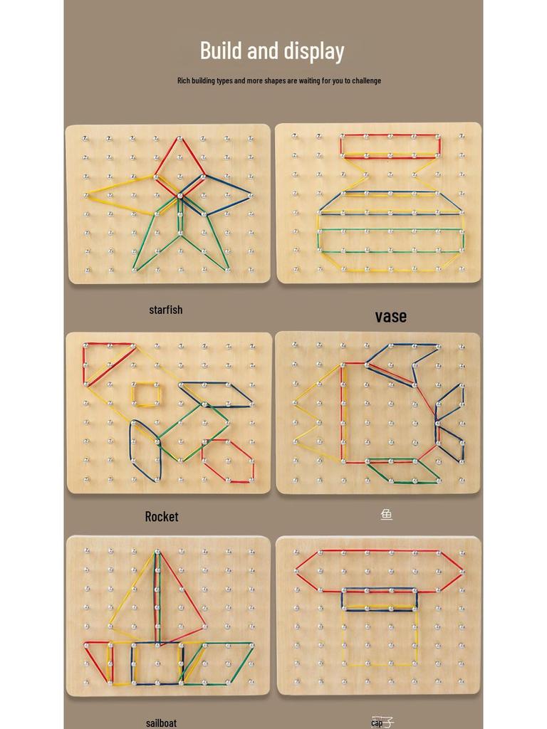 Montessori Nail Board Puzzle: Geometric Shapes & Colors Educational Toy for Early Childhood Cognitive Development.