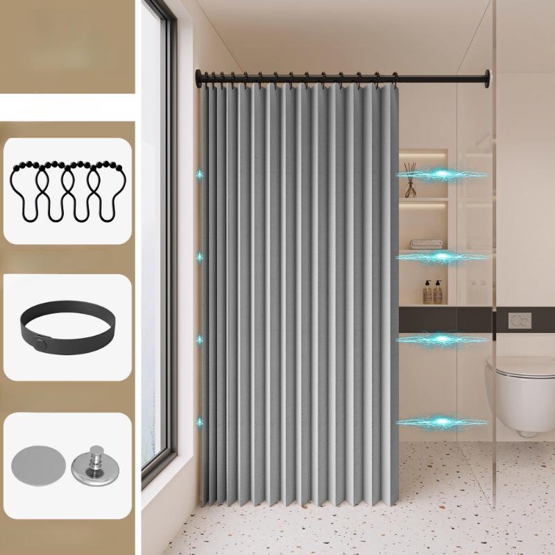 Bathroom Folding Shower Curtain Without Punching Invisible Tarp Toilet Partition Bath Shower Dry and Wet Separation No Rod