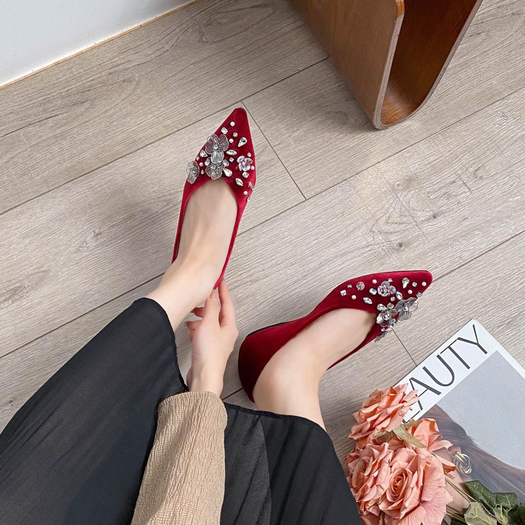 Fashion Flat Shoes for Women 2025 Spring Autumn Sequins Shallow Bling Pointed Toe Bow luxury Large Size Women's Shoes 41 42 43