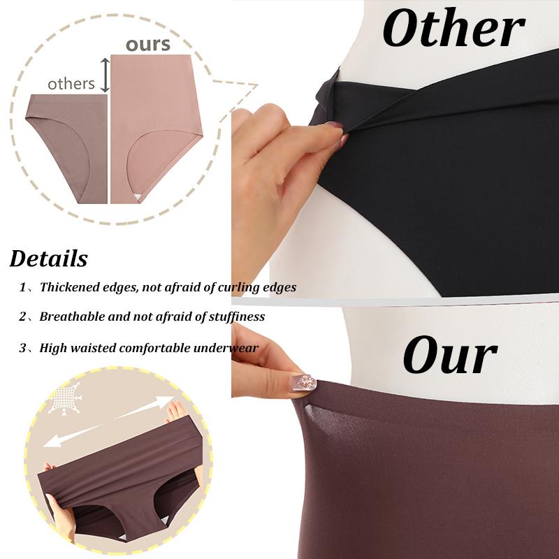 FINETOO 3Pcs Women's Panties Seamless Underwear Invisibles Briefs High Waist Full Coverage Breathable Moisture Wicking Underpant