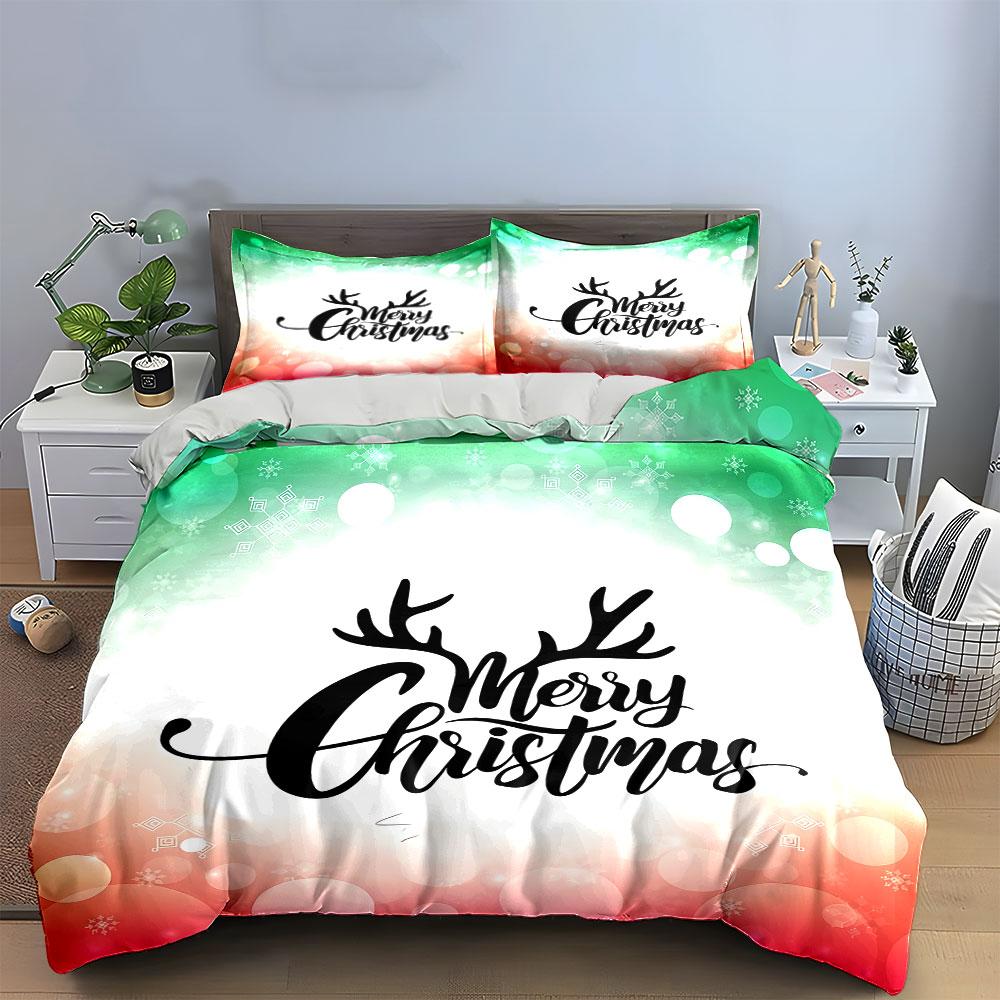 Merry Christmas Antler Design Bedding Duvet Cover Set Duvet Cover Pillowcases (1*Duvet Cover 2*Pillowcases, Without Duvet Insert)