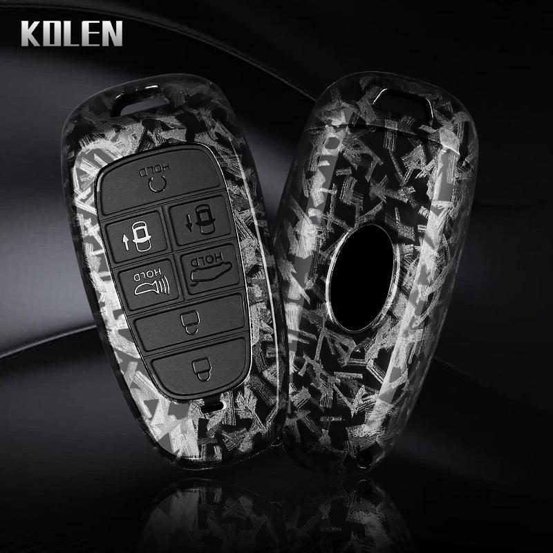 Abs Carbon Fiber Style Car Key Case Cover For Hyundai Santa Fe Tucson Nexo Nx4 Atos Prime Solaris Protected Fob Accessories