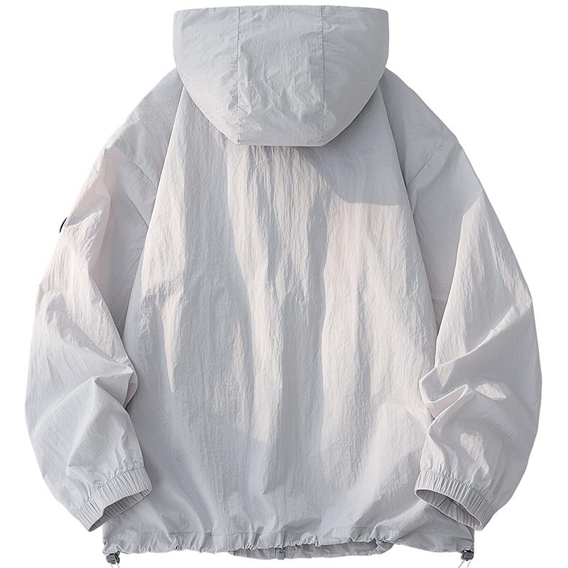 UPF50+ Men's Hooded Sunscreen Jacket Summer Ultra Thin Zipper Pocket Windbreaker Elastic Cuffs Outdoor Hiking Fishing Skin Coats