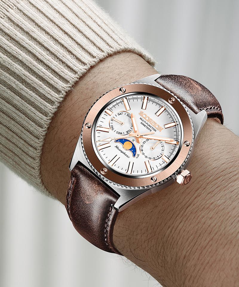 Seukolpion 40Mm Moonphase Men'S Metal Watch Sp3581M-Wrg [Leather Band Included]