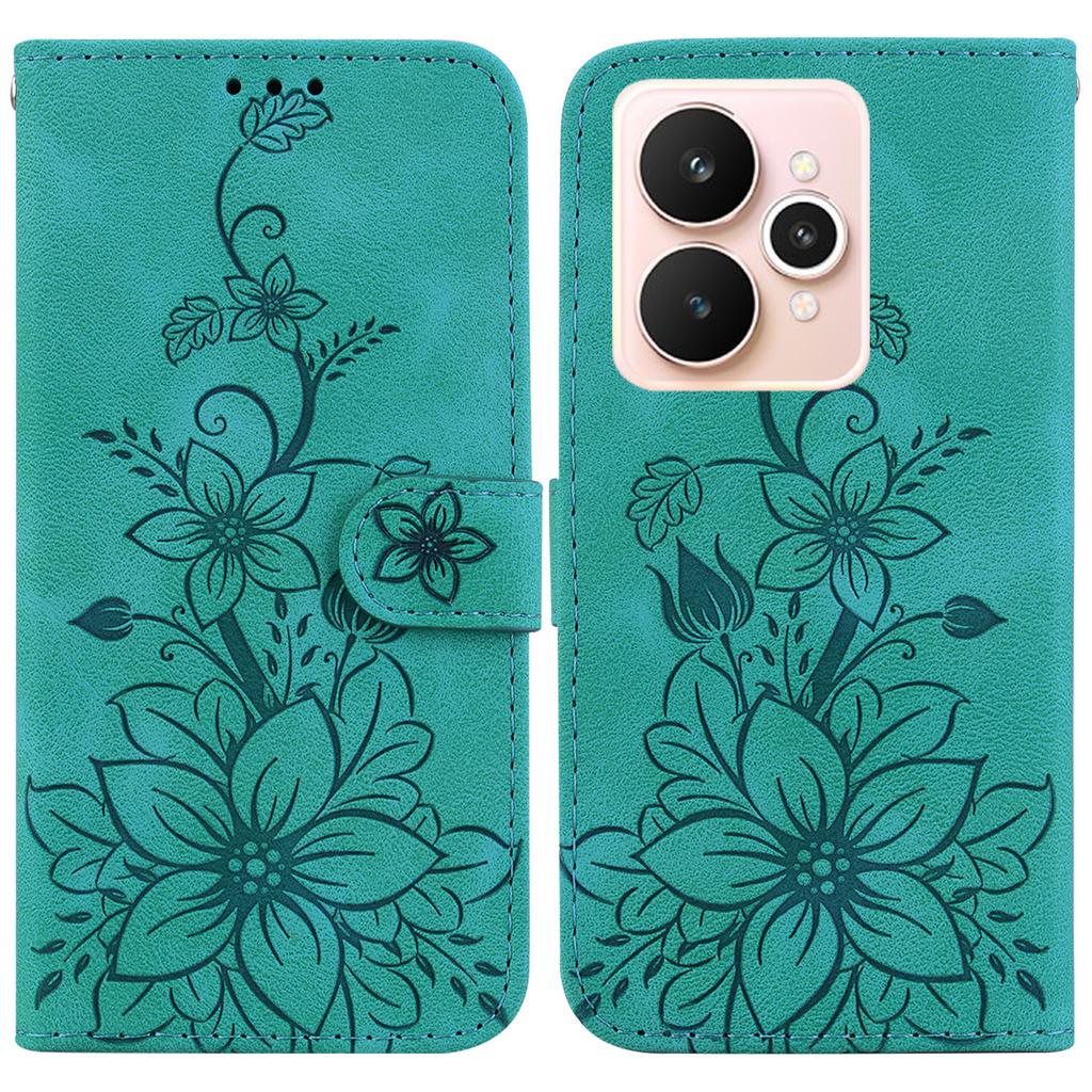 For Realme 15 Pro 5G/15 5G Stand Case Lily Flower Imprint Leather Phone Cover with Wrist Strap