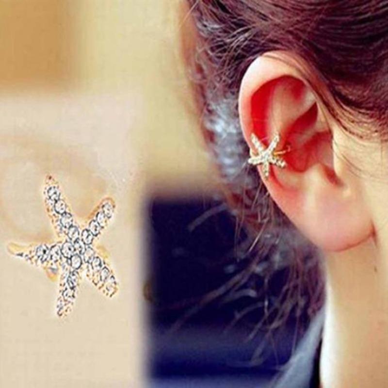 1 шт., блестящие стразы, декор, милая морская звезда, серьги-гвоздики, клипса-манжета, подарок One Size