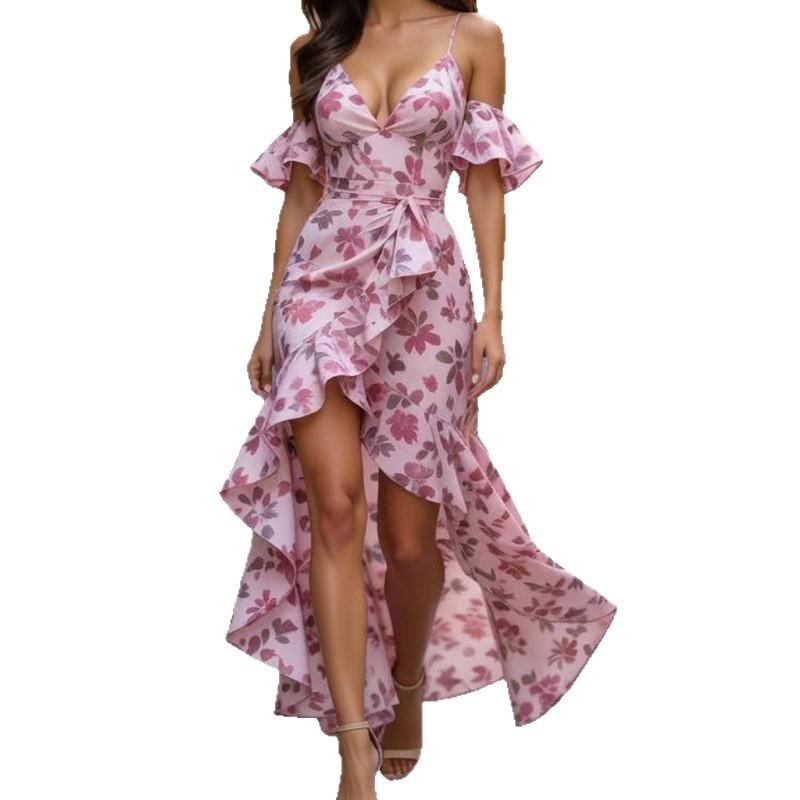 European and American summer new women's printed sexy tube top suspender dress