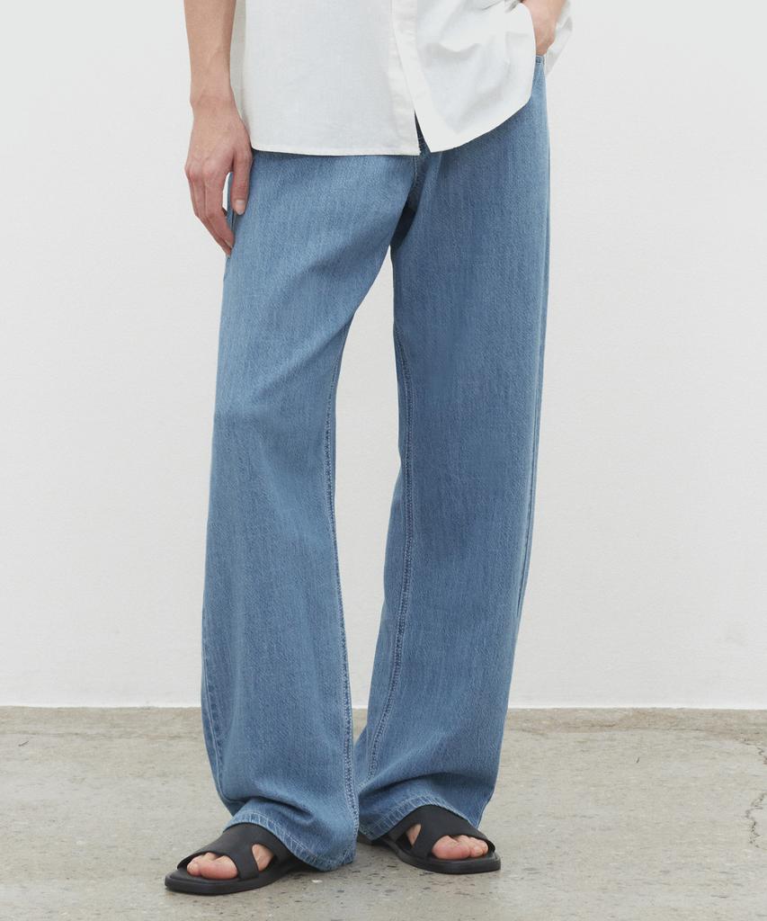 DECET [Summer Linen-Like] Linen Like Mid Rise Wide Jeans Dcpt039Blue