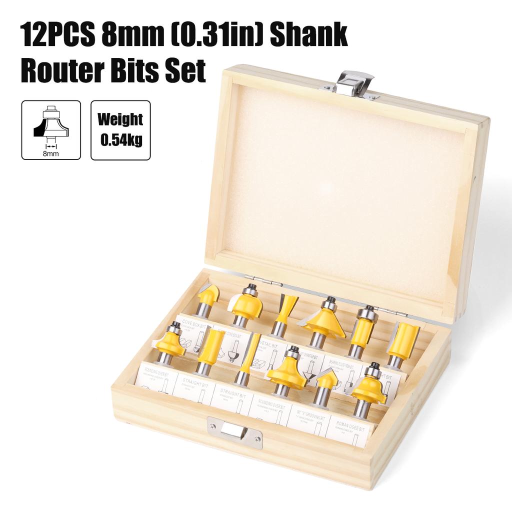 12pcs 6mm 8mm 1/4in 1/2in Shank Router Bits Set Woodworking Milling Cutter Trimming Straight Bits Carbide Engraving Cutting Tool