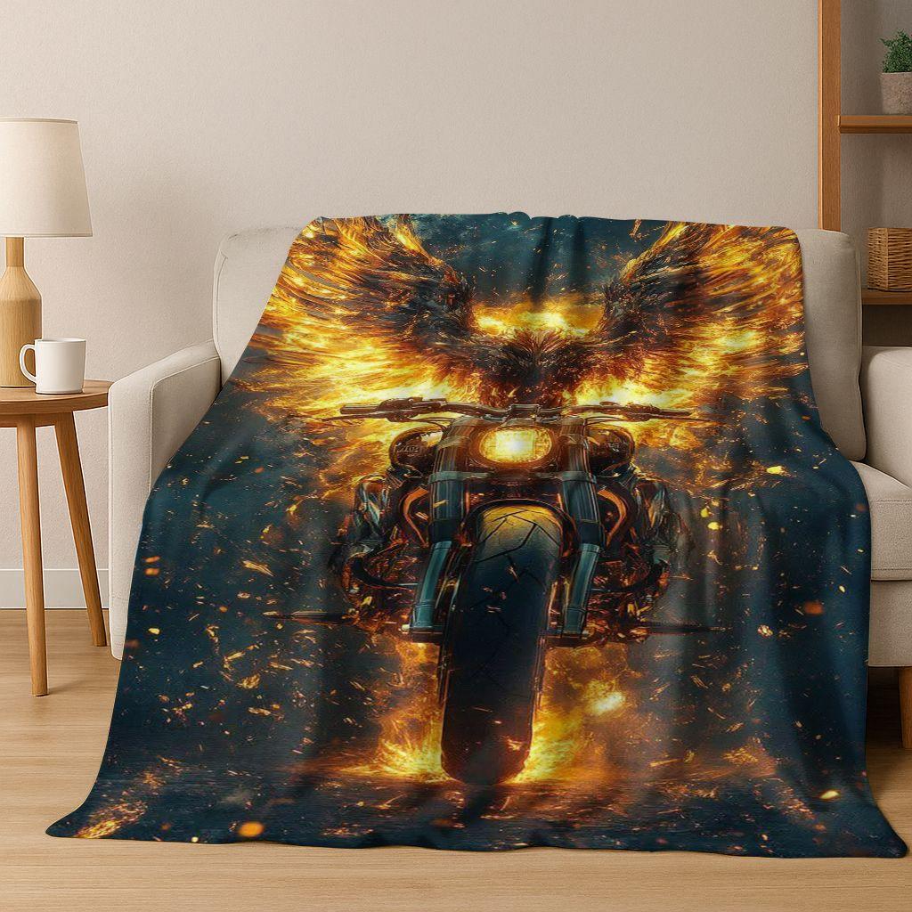 Personalized Motorcycle Rider Motorbike Art Flannel Blanket,Cozy Soft Throw Blanket for Home Bedroom Bed Sofa Picnic Cover Gift