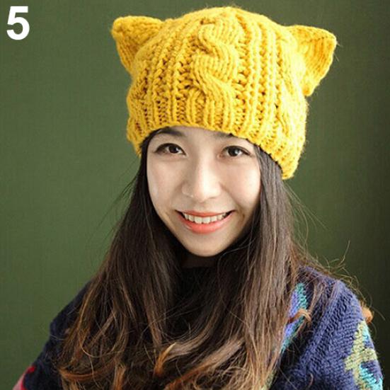 Women's Winter Knit Crochet Braided Cat Ears Beret Beanie Ski Knitted Hat Cap