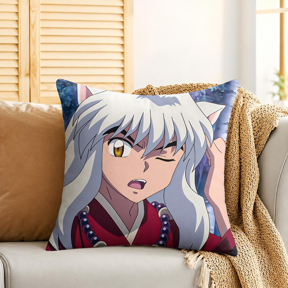 IInuyasha COOL Cartoon Cushion Cover Silky Short Plush Invisible Zipper Dustproof Sofa Pillow Case For Home Decor
