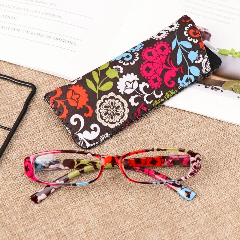 1PC New Fashion Women Reading Glasses Matching Pouch Ultra Light Resin Print Flower Magnifying Eyeglasses Vision Care