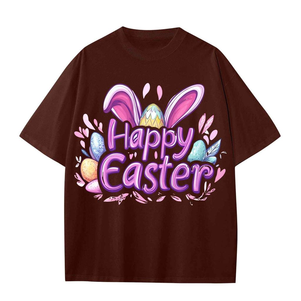 Boys And Girls Casual Loose Easter Print T-Shirt Round Neck Pullover Short Sleeve Top