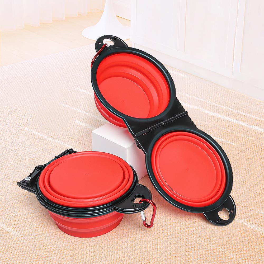 Foldable TPE Pet Double Bowl - 350ml Portable Two-in-One for Dogs & Cats