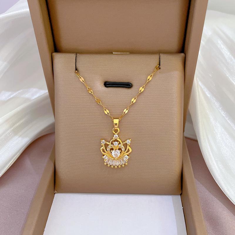Titanium Steel Luxury Diamond Gold Micro-Inlaid Necklace for Women - Trendy Clavicle Chain
