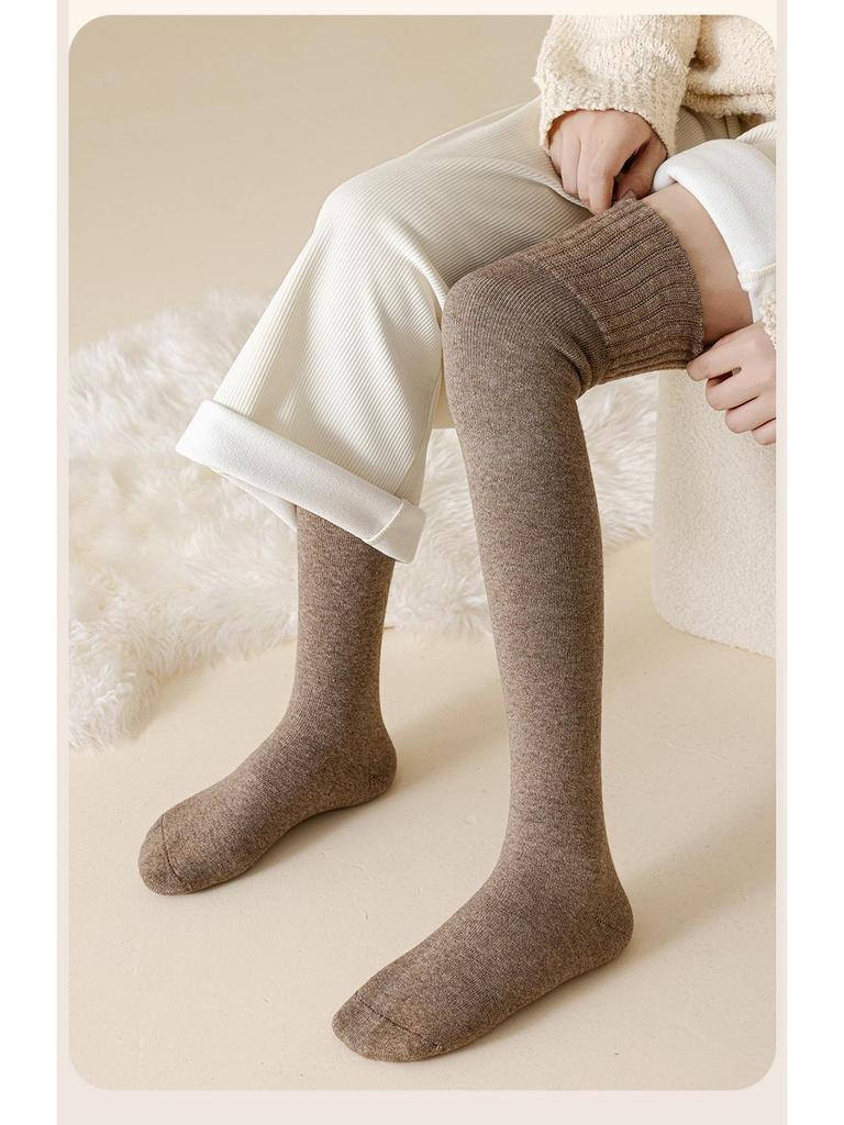 Women's Wool Over-the-Knee Fleece-Lined White Socks - Imitation Cashmere Long, Maternity Plus Size, Thick, Warm, Autumn & Winter Style