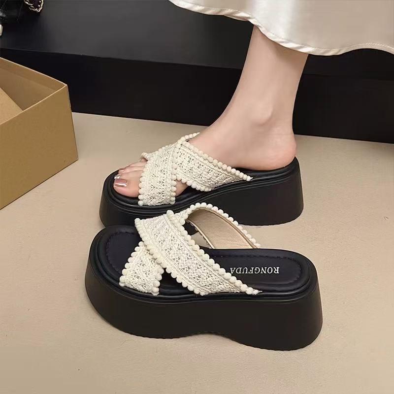 

New summer outerwear muffin thick-soled heightened cross-over cool slippers women s beach sandals 35