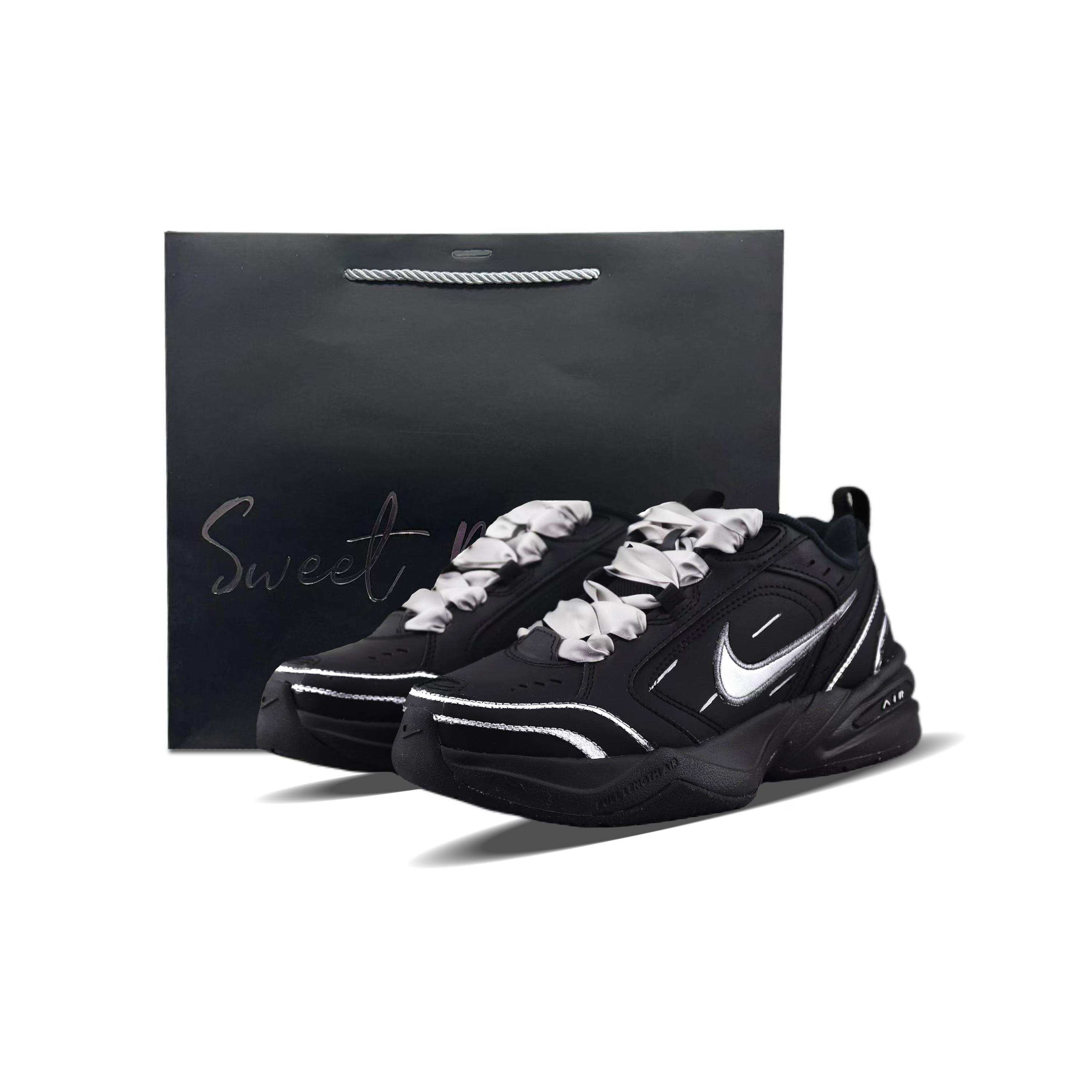 

Nike Air Monarch 4 Wear resistant And Lightweight Low top Chunky Sneakers Unisex Black Silver 415445-001(Team840-) 35.5