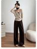 Aixuan White Wool Acetate Wide-Leg Pants: 2025 Autumn/Winter Women's Casual Draped Trousers