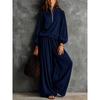 Women Half‑Zip Stand Collar Two‑Piece Outfit Lantern Long‑Sleeve Top + Elastic Waist Wide Leg Pants Loose Casual Co‑Ord Set