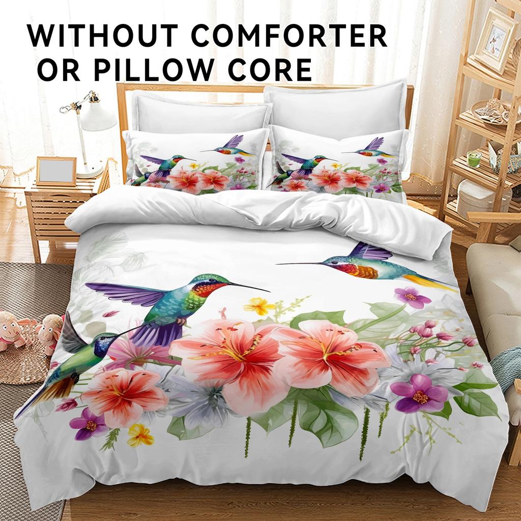 Hummingbird Flower Quilt Cover Bedding Digital Independent Station Kit Three-Piece Set