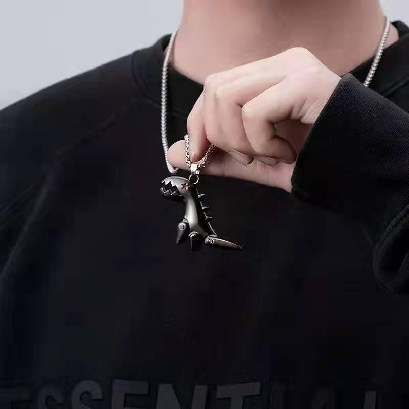 Collier Hip Hop en Acier Titane avec Pendentif Ours pour Hommes & Femmes, Chaîne Pull pour Automne/Hiver