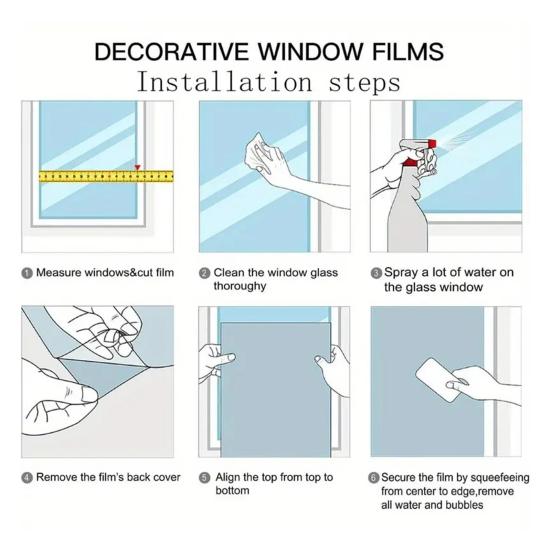 Frosted Window Privacy Film Heat Window Cling Anti-Glare UV Blocking Static Door Covering Decals for Bathroom