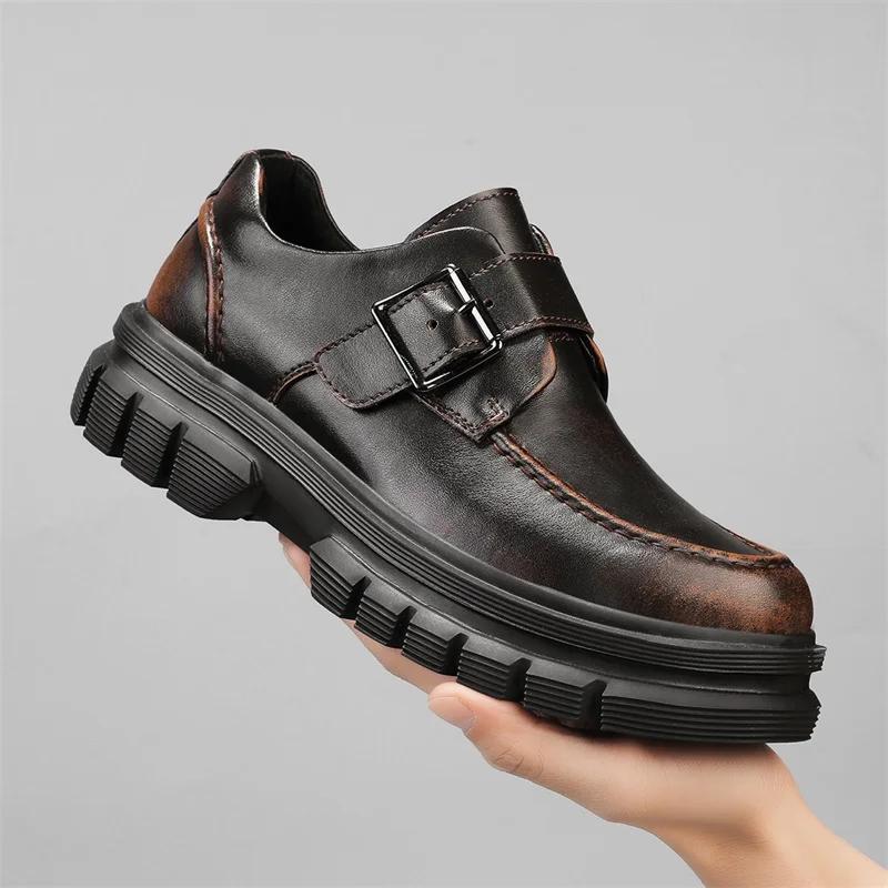 2024 Luxury British Style Casual Shoes High Quality Brand Outdoor Wear-Resistant Thick Bottom Leather Mens Shoes