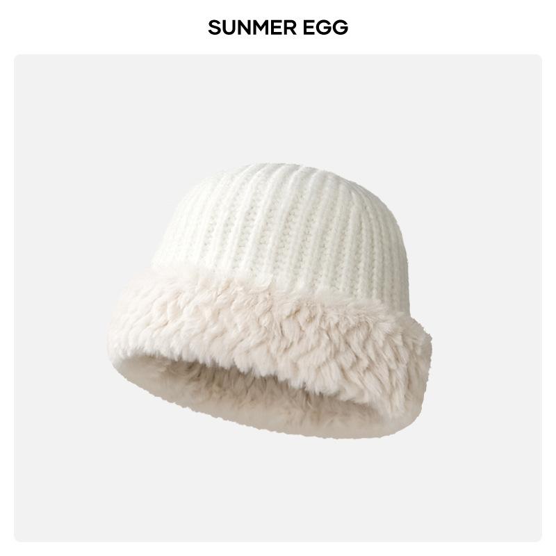 Imitation Fox Hair Plush Hat Female Winter Face Small Thickened Warm Bucket Hat Big Head Circumference Cold Basin Hat