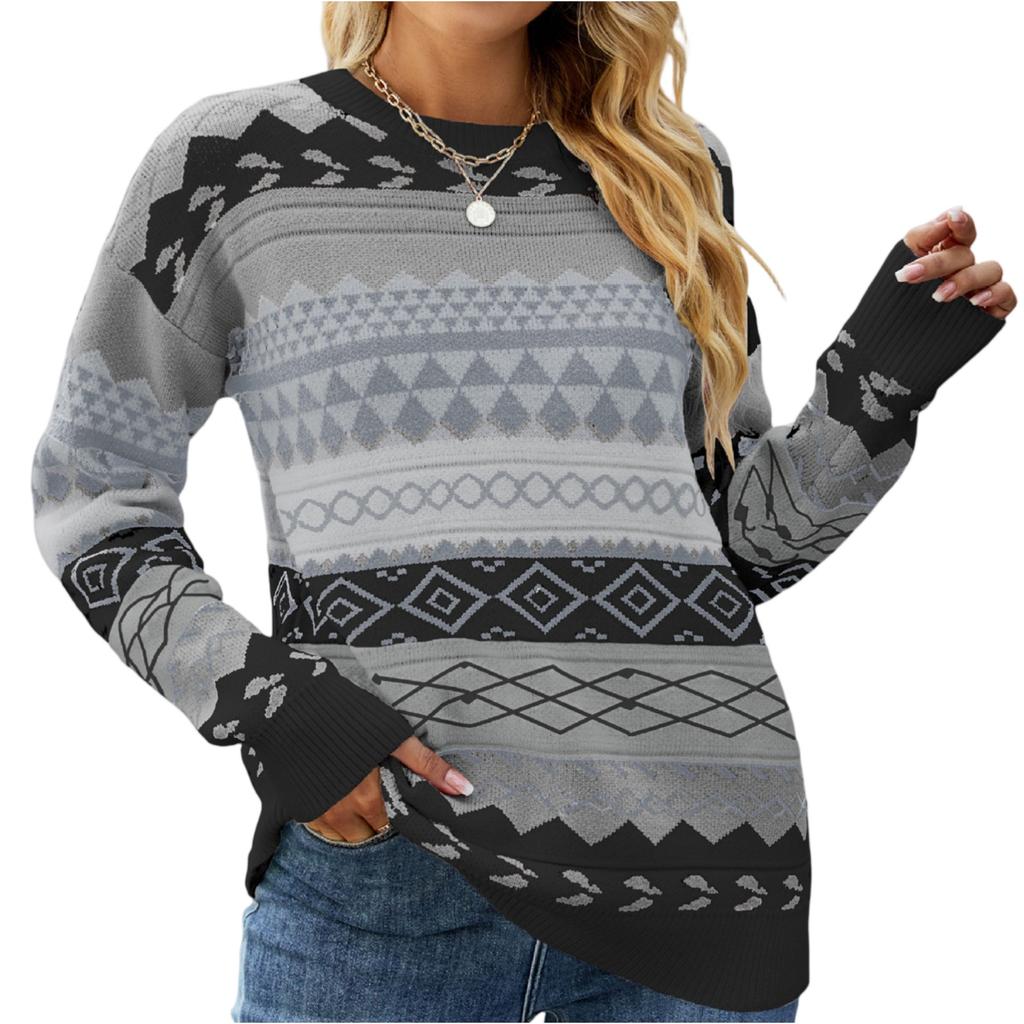 Damen Strick Retro Rundhals Lockerer Pullover