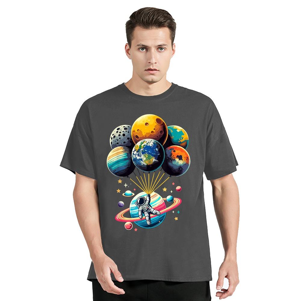 Men's Clothing Oversized T-shirt Loose Polyester T Shirt Space Astronaut Graphic Funny Print Tshirt Summer Casual O-neck Tops