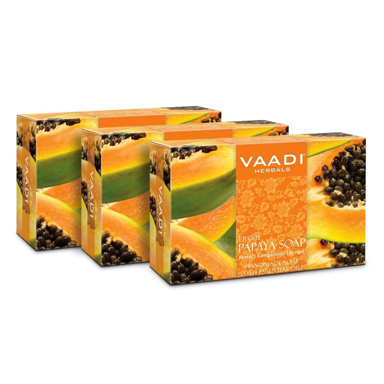 Vaadi Herbals Fresh Papaya Bath Soap Bars For Smooth Radiant Skin Gentle Cleansing Daily Body Care 75 g Each X Pack Of 3