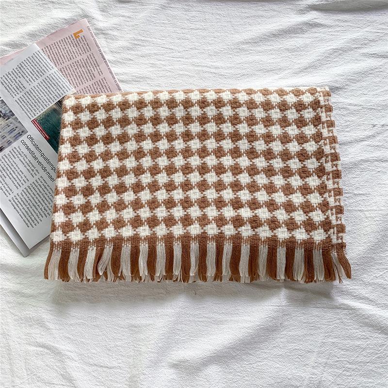 New Double-sided Diamond Plaid Scarf for Women in Winter European and American Imitation Cashmere Warm Tassel Shawl Thickened Cold Proof Scarf