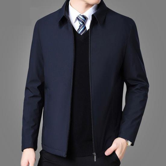 Men Suit Coat Formal Business Style Turn-down Collar Zipper Placket Long Sleeve Anti-wrinkle Men Spring Fall Jacket