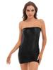 Womens Glossy Bodycon Dress Strapless Design Stretchy Pencil Dress Solid Color Nightclub Wear Evening Dress